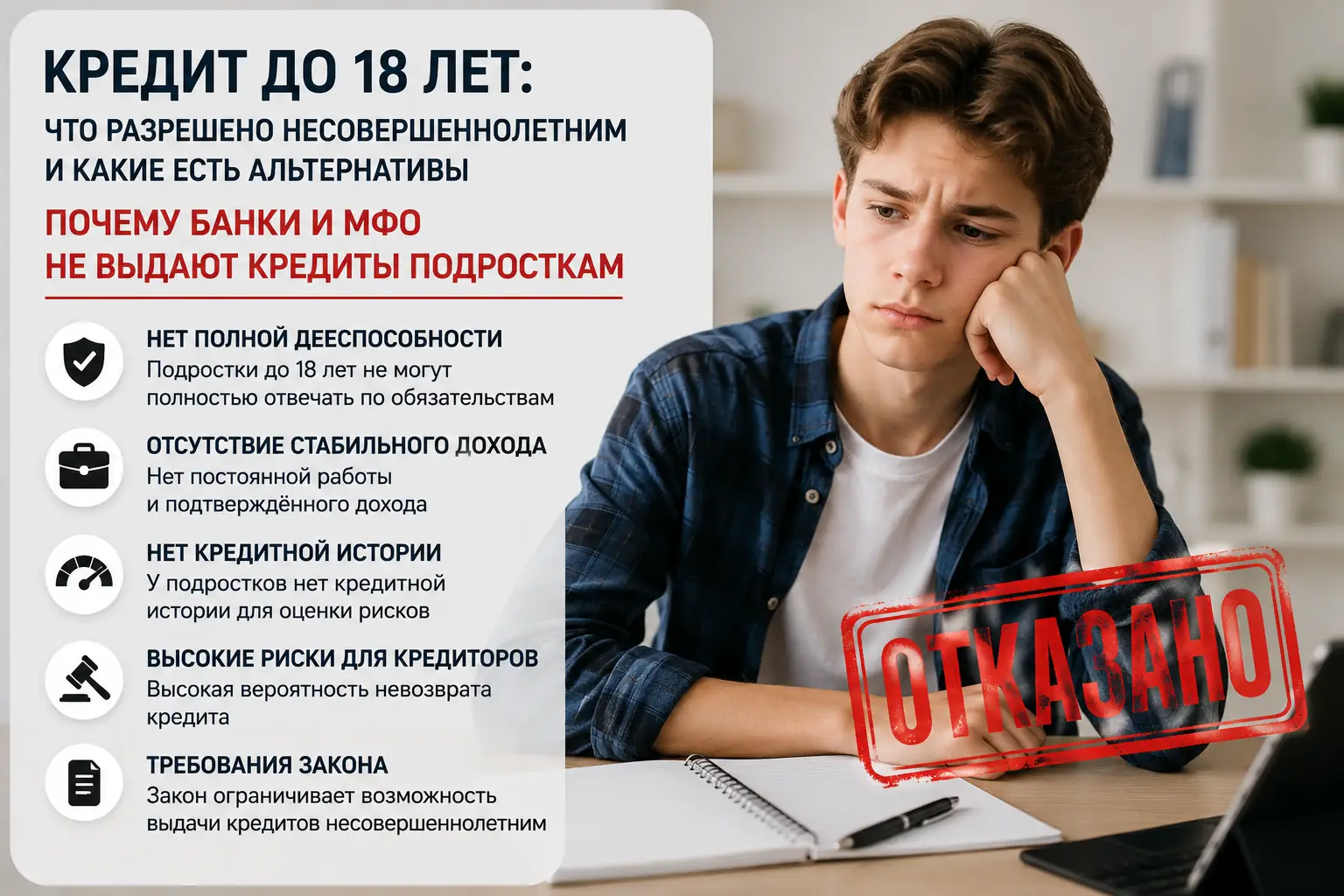 Кредит до 18 лет: что разрешено несовершеннолетним и какие есть альтернативы Почему банки и МФО не выдают кредиты подросткам
