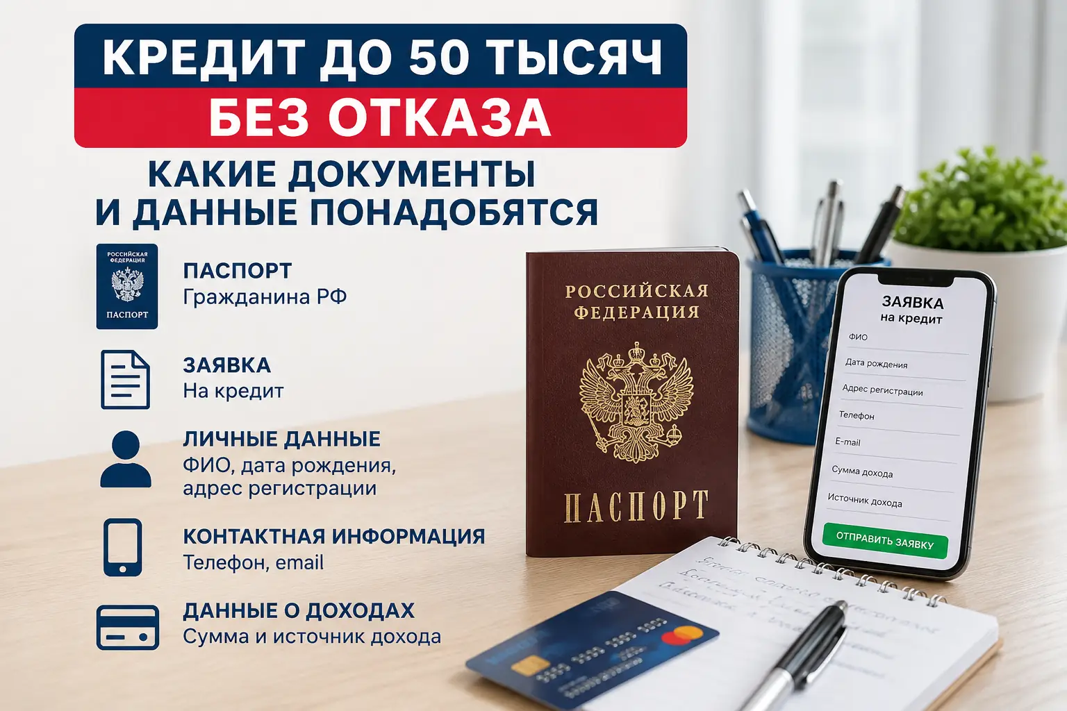Кредит до 50 тысяч без отказа Какие документы и данные понадобятся